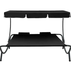 vidaXL Loungebed met luifel en kussens zwart