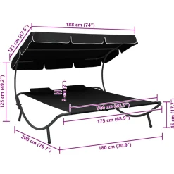 vidaXL Loungebed met luifel en kussens zwart