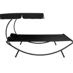 vidaXL Loungebed met luifel en kussens zwart