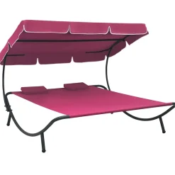 vidaXL Loungebed met luifel en kussens roze