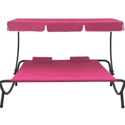 vidaXL Loungebed met luifel en kussens roze