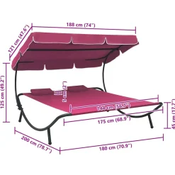 vidaXL Loungebed met luifel en kussens roze