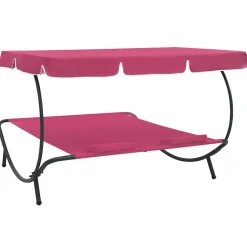 vidaXL Loungebed met luifel en kussens roze