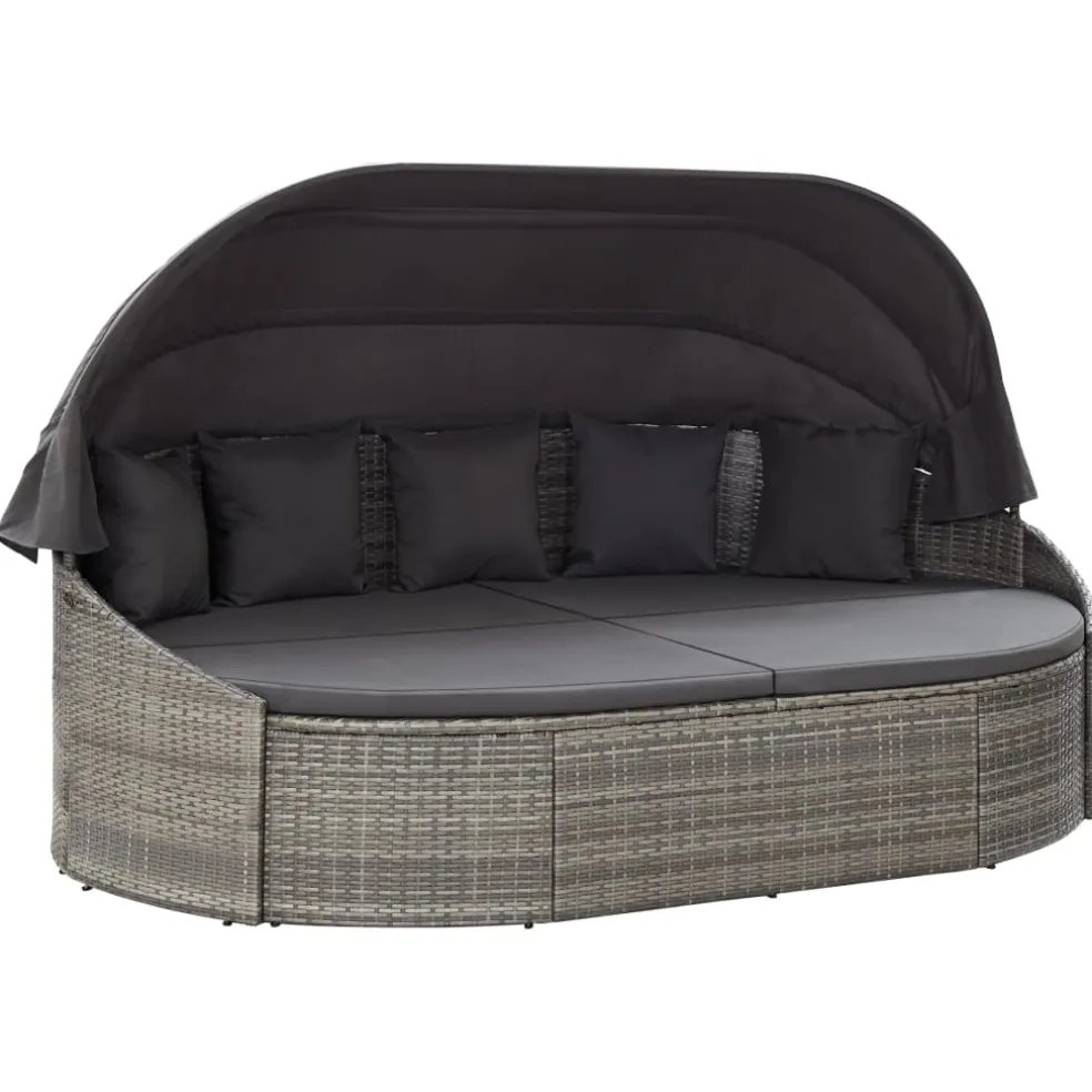 vidaXL Loungebed met luifel poly rattan grijs