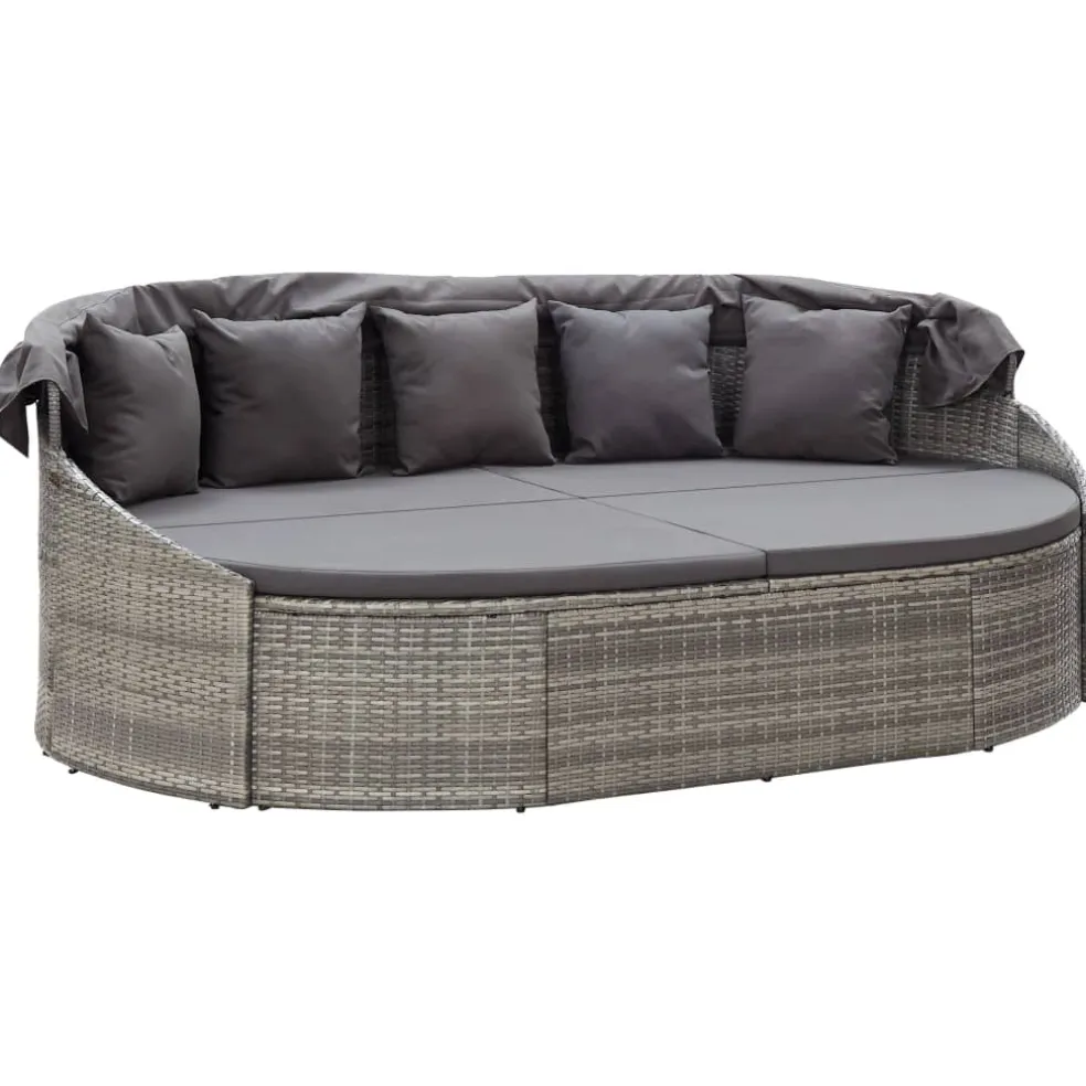vidaXL Loungebed met luifel poly rattan grijs