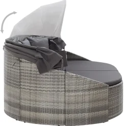 vidaXL Loungebed met luifel poly rattan grijs