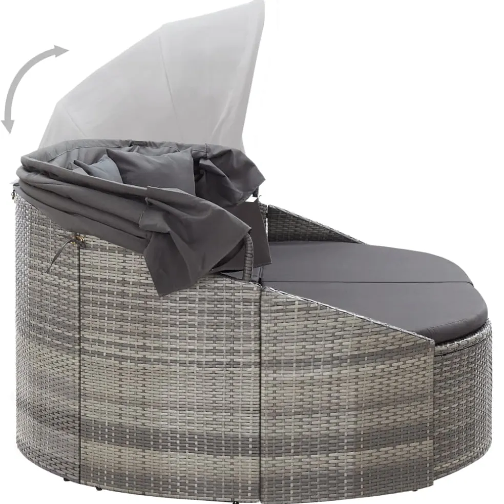vidaXL Loungebed met luifel poly rattan grijs