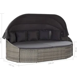 vidaXL Loungebed met luifel poly rattan grijs