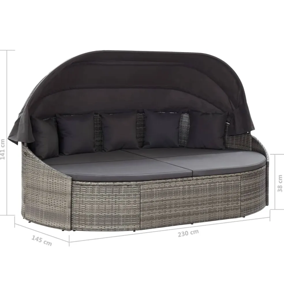 vidaXL Loungebed met luifel poly rattan grijs