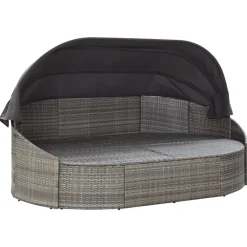 vidaXL Loungebed met luifel poly rattan grijs