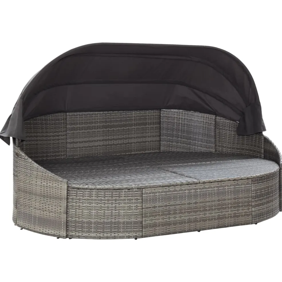 vidaXL Loungebed met luifel poly rattan grijs