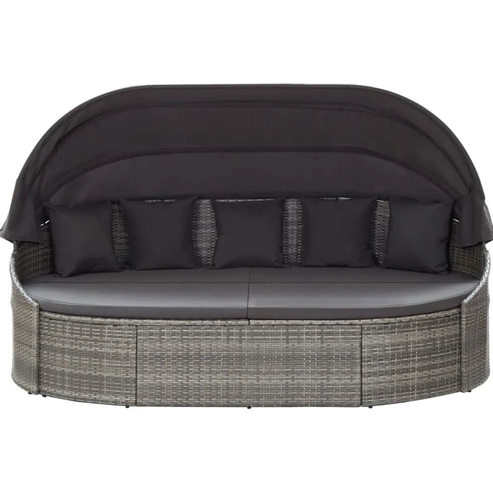 vidaXL Loungebed met luifel poly rattan grijs
