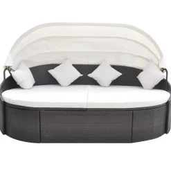 vidaXL Loungebed met luifel poly rattan bruin