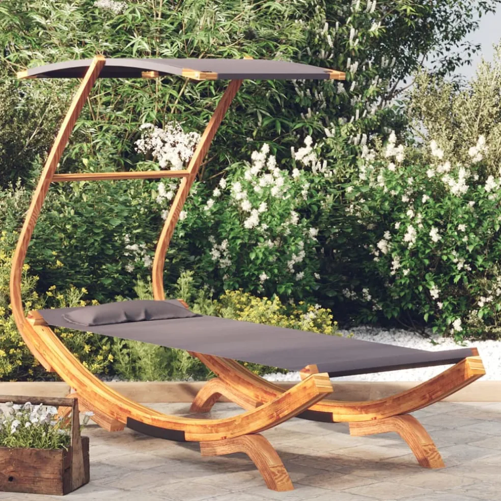 vidaXL Loungebed met luifel 100x200x126 cm gebogen hout antracietkleur