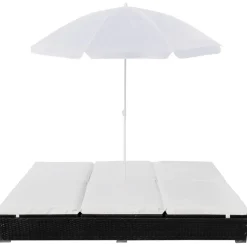 vidaXL Loungebed met parasol poly rattan zwart