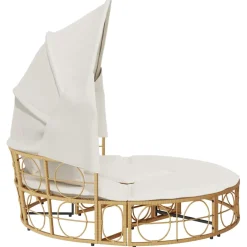 vidaXL Loungebed voor buiten met luifel en kussens poly rattan