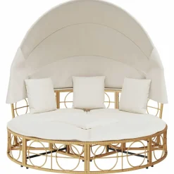 vidaXL Loungebed voor buiten met luifel en kussens poly rattan
