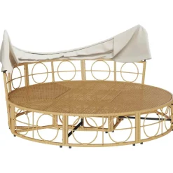 vidaXL Loungebed voor buiten met luifel en kussens poly rattan