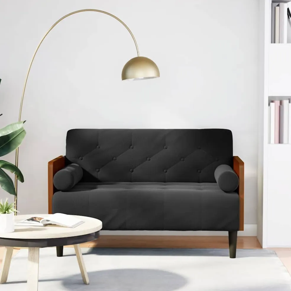 vidaXL Loveseat bank met bolsters zwart 110 cm fluweel