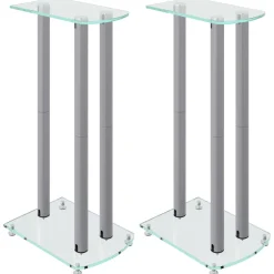 vidaXL Luidsprekerstandaards 2 st 3 pijlers gehard glas zilverkleurig