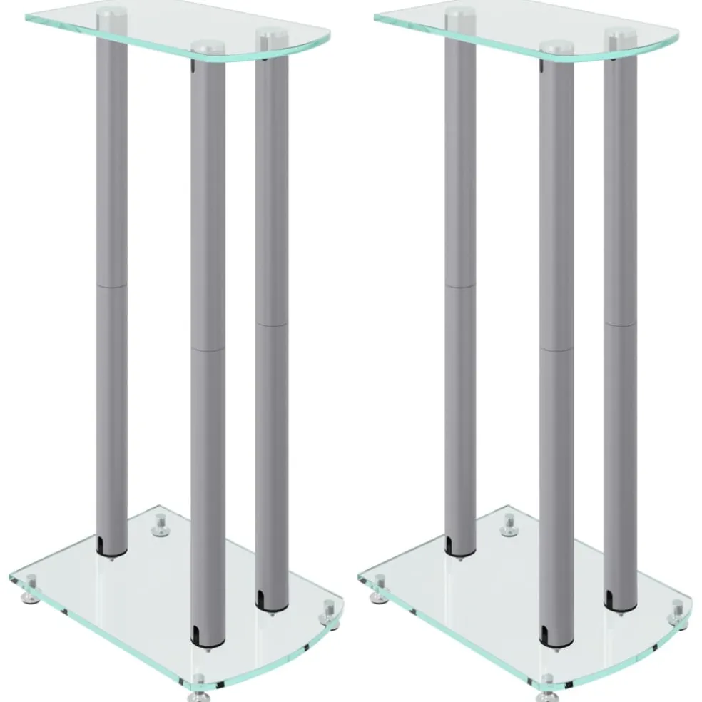 vidaXL Luidsprekerstandaards 2 st 3 pijlers gehard glas zilverkleurig