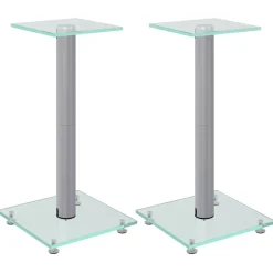 vidaXL Luidsprekerstandaards 2 st 1 pijler gehard glas zilverkleurig