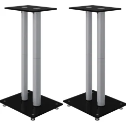 vidaXL Luidsprekerstandaards 2 st 2 pijlers gehard glas zwart zilver