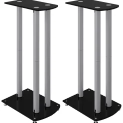 vidaXL Luidsprekerstandaards 2 st 3 pijlers gehard glas zwart zilver