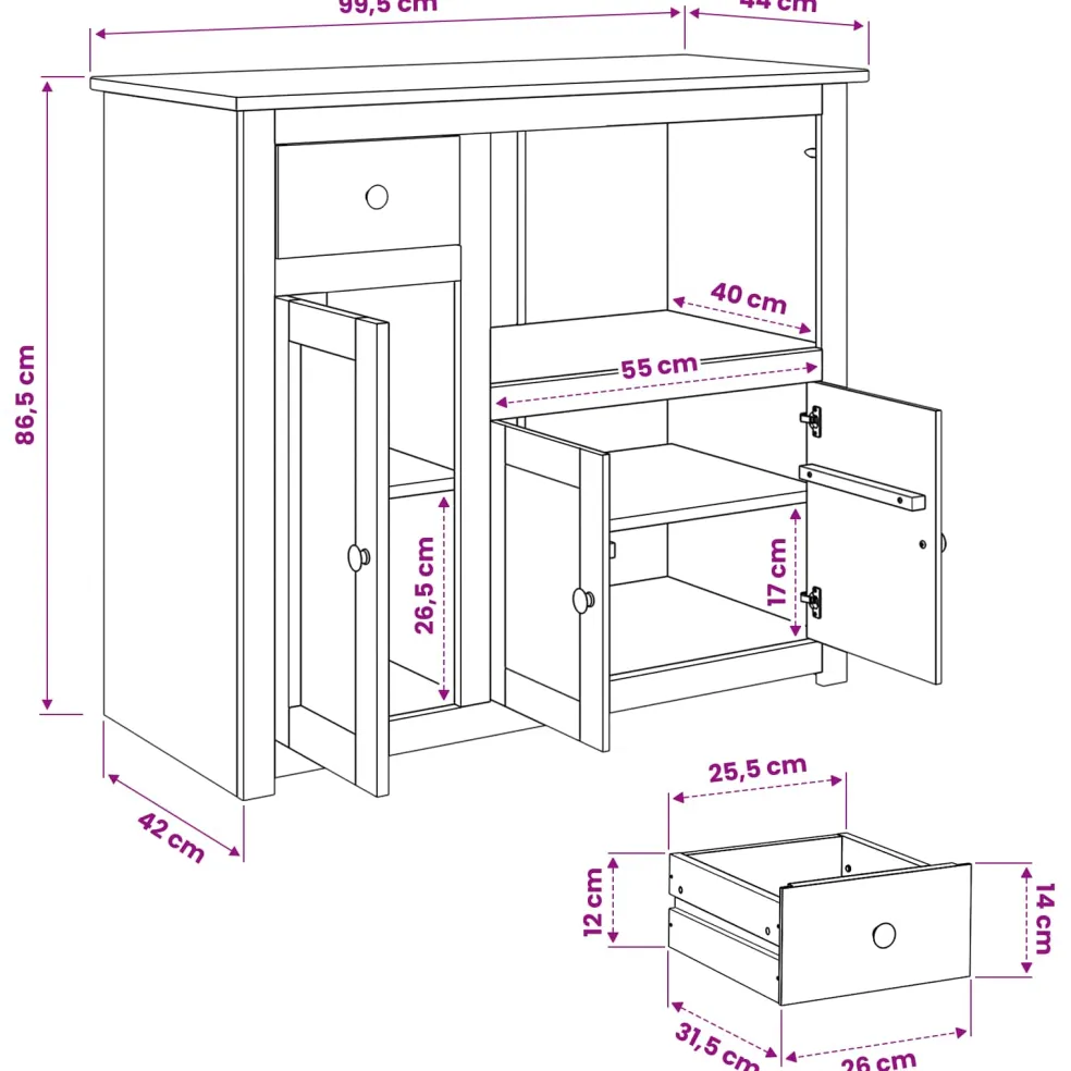 VidaXL Magnetron Dressoir PANAMA Wit en Honing Was 99.5 x 44 x 86.5 cm