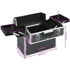 vidaXL Make-up koffer 38x23x34 cm aluminium zwart