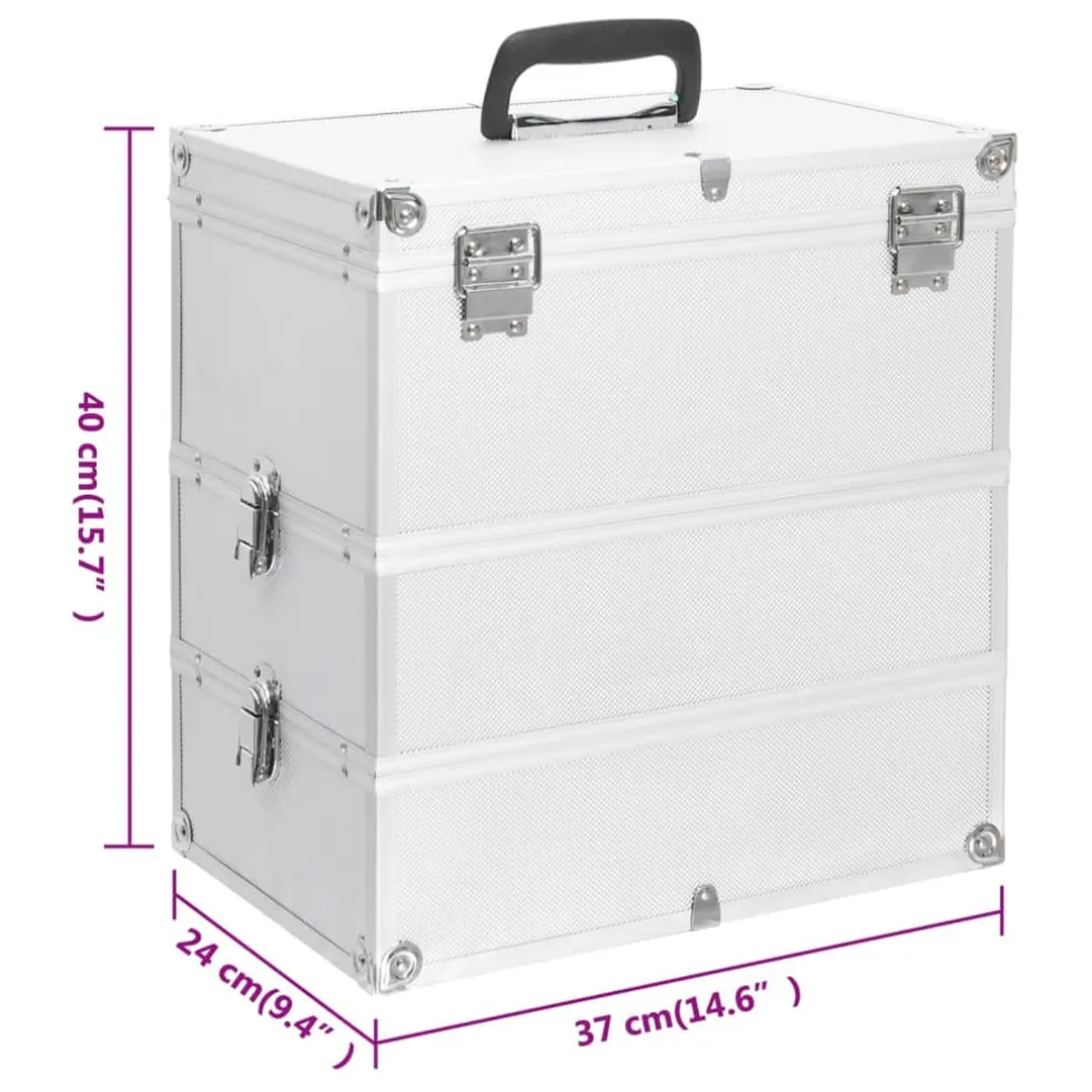 vidaXL Make-up koffer 37x24x40 cm aluminium zilverkleurig