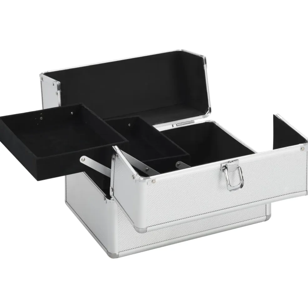 vidaXL Make-up koffer 22x30x21 cm aluminium zilverkleurig