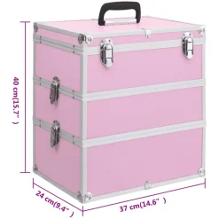 vidaXL Make-up koffer 37x24x40 cm aluminium roze