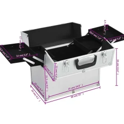 vidaXL Make-up koffer 38x23x34 cm aluminium zilverkleurig