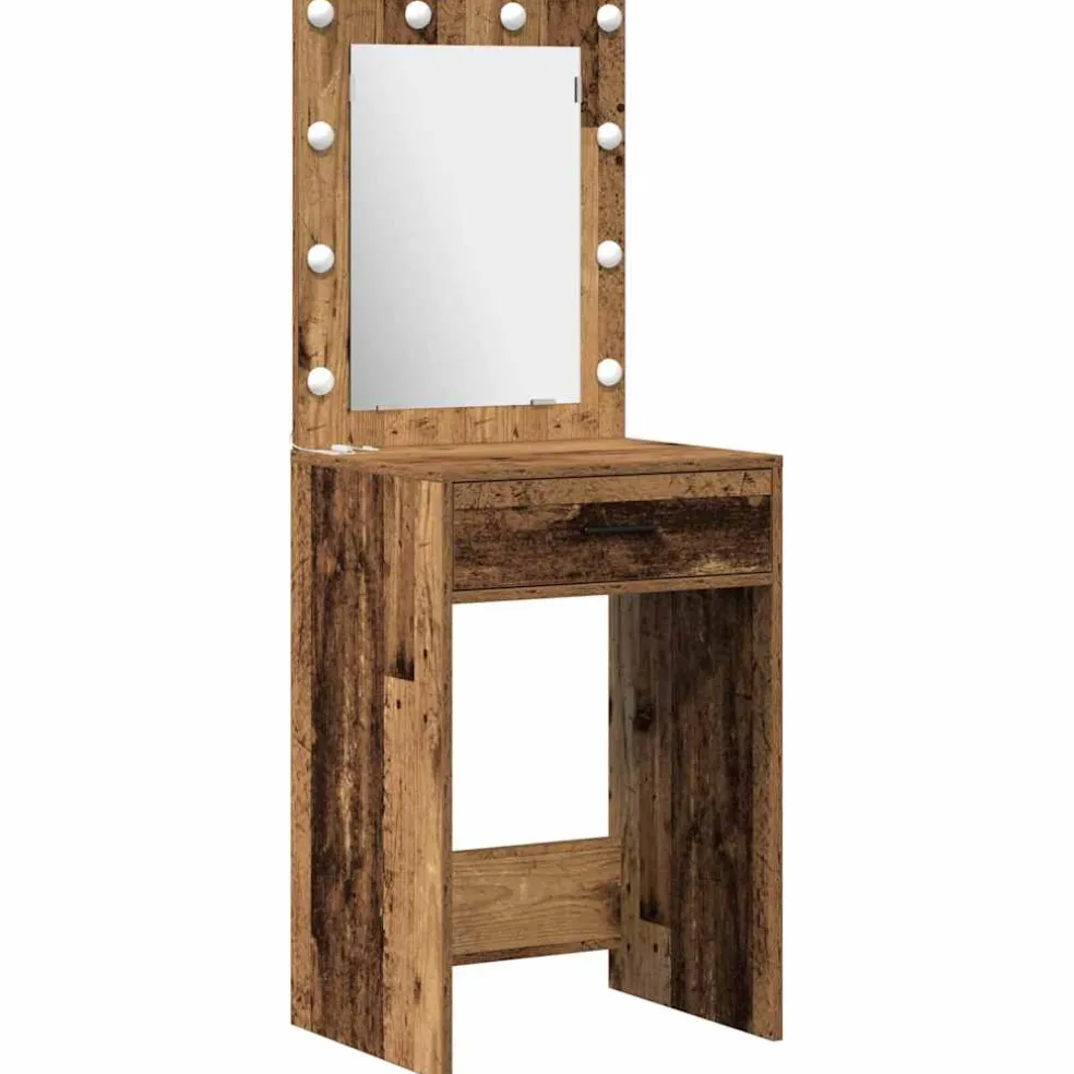 vidaXL Make-up tafel set met LED 2 st Oudhout Bewerkt hout
