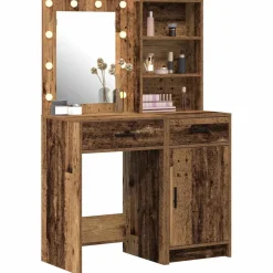 vidaXL Make-up tafel set met LED 2 st Oudhout Bewerkt hout