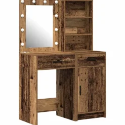 vidaXL Make-up tafel set met LED 2 st Oudhout Bewerkt hout