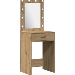 vidaXL Make-up tafel set met LED 3 st Artisan Eiken Bewerkt hout