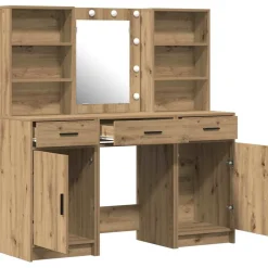 vidaXL Make-up tafel set met LED 3 st Artisan Eiken Bewerkt hout