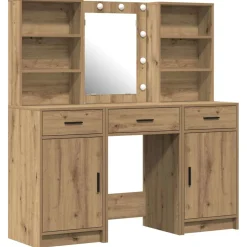 vidaXL Make-up tafel set met LED 3 st Artisan Eiken Bewerkt hout