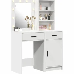 vidaXL Make-up tafel set met LED 2 st Wit Bewerkt hout