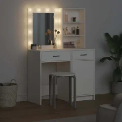 vidaXL Make-up tafel set met LED 2 st Wit Bewerkt hout