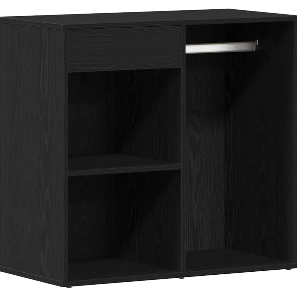 vidaXL Make-up tafel set met LED 4 st Zwart Eiken Bewerkt hout