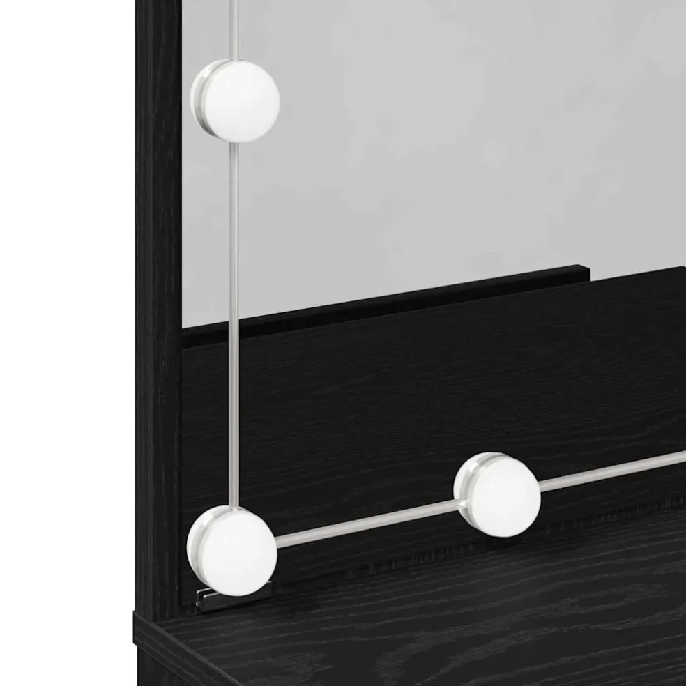 vidaXL Make-up tafel set met LED 4 st Zwart Eiken Bewerkt hout