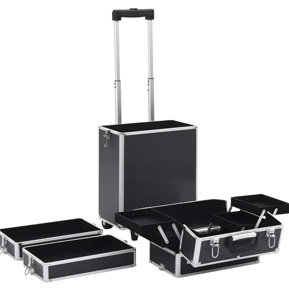 vidaXL Make-up trolley aluminium zwart