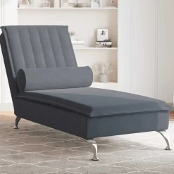 vidaXL Massage chaise longue met bolster fluweel donkergrijs