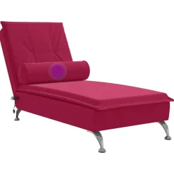 vidaXL Massage chaise longue met bolster fluweel wijnrood