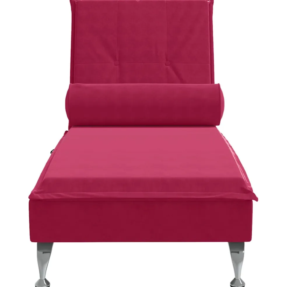 vidaXL Massage chaise longue met bolster fluweel wijnrood