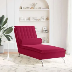 vidaXL Massage chaise longue met bolster fluweel wijnrood