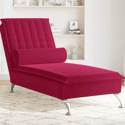 vidaXL Massage chaise longue met bolster fluweel wijnrood